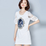 中长款短袖T恤女2016夏装新款韩版时尚修身百搭蕾丝袖打底衫