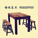 老榆木餐桌椅组合饭店餐馆复古桌餐厅餐饮桌椅实木茶餐馆餐桌椅组