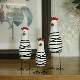 北欧风格原木纯手工雕刻小鸡一家子彩绘工艺品摆件一套三只小鸡