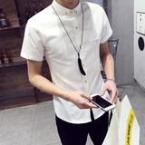 2016夏装白色短袖衬衫男士韩版修身寸衫休闲衬衣青少年潮男装半袖