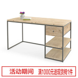美式实木铁艺台式电脑桌做旧办公桌带抽屉家用移动书桌简约写字台