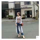 2016夏季新款韩版纯色中长款薄针织开衫女长衫防晒衣披肩A8951