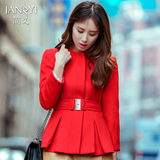 小香风毛呢外套女修身收腰中国红短款韩版羊毛大衣2015冬装新款潮