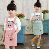 童装女童春秋新款背带裙长袖两件套装2016夏季儿童休闲连衣裙韩版