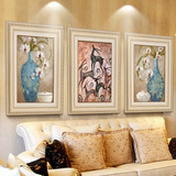 现代美式欧式沙发背景有框画墙画壁画挂画三联客厅装饰画发财鹿