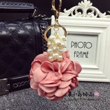 韩国珍珠布艺花朵汽车钥匙扣 时尚车钥匙挂件女创意钥匙链包挂饰