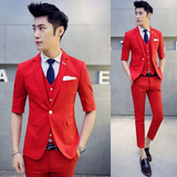 韩版中袖西服套装 西装三件套 十色 红色A470-1-TZ59-P275