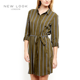 NEW LOOK春季新款女装竖条纹显瘦衬衫连衣裙|367225939