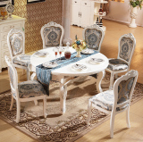 欧式餐桌小户型餐桌一桌四椅组合可伸缩折叠餐桌圆形实木雕花饭桌