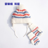 咪渣团  摇粒绒套头帽子冬季双层加厚毛线帽儿童婴儿手套