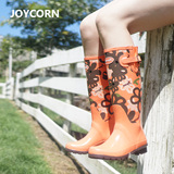 Joy Corn女士欧美时尚高筒雨鞋女 橡胶水鞋印花防水雨靴水靴女
