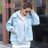 2016春装新款韩版少女连帽卫衣牛仔外套两件套装初中高中学生上衣