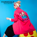 马克华菲女装2016春时尚街头创意贴布绣绣花中长款太空棉大衣外套