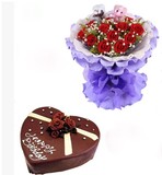 重庆市鲜花蛋糕生日套餐速递19支玫瑰+水果蛋糕生日礼物同城配送