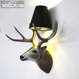 创意个性艺术树脂鹿头鹿角壁灯客厅卧室床头灯北欧式简约过道灯具