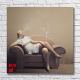 纯手绘油画定制 中式古典油画无框画餐厅卧室装饰画抽烟的胖女人
