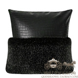 韩国jumine正品代购 个性纯黑皮感毛绒客厅沙发汽车靠垫抱枕靠枕