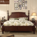 航翅家居美式床简约四柱1.5/1.8M床 韩式白色床 欧式橡木实木家具