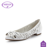 哈森/harson2016新品简约女款方跟镂空蝴蝶结尖头单鞋HS63403