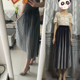 韩国正品 2016夏季黑白拼接坚条纹雪纺半身裙百褶裙中长款裙子女