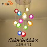 设计师LED餐厅吊灯彩色楼梯玻璃球灯具复式楼梯间客厅别墅泡泡灯
