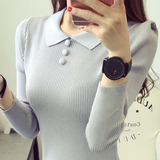 2016秋冬装韩版新款 修身套头纯色翻领针织打底衫长袖上衣毛衣女