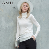 Amii2016秋冬季百搭纯色套头修身薄款针织白色长袖打底高领毛衣女