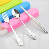 韩式可爱不锈钢学生餐具盒 叉子小勺子筷子便携餐具三件套装包邮