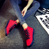 春季新款红色高帮帆布鞋女学生休闲球鞋平底布鞋女板鞋新款韩版潮