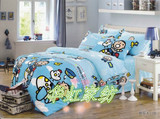包邮蓝色大口仔新款1.2米单人床四件套床上用品全棉儿童床优惠