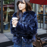 2015冬新款韩版大码女短款宽松圆领长袖加厚仿貉子毛皮草时尚外套