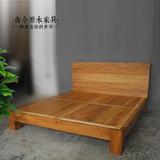 老榆木木蜡油硬板双人床/极美家具BD025-5现代简约1米8实木双人床