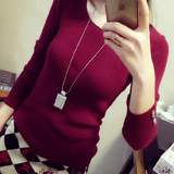韩版2016秋冬款女毛衣套头中款针织打底衫长袖纯色修身螺纹羊毛衫