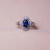 极品斯里兰卡蓝宝石戒指肉眼全净火彩超闪色彩艳规格6*5重1.2克拉