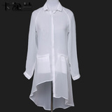 左凡圣迪奥正品女装春夏装设计感长款雪纺衫 长袖白色衬衫4280515