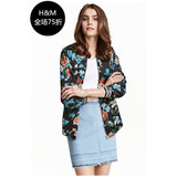 HM H&M专柜正品代购女装印花缎质飞行员夹克外套0404759001