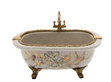 欧式美式新古典风格陶瓷配铜浴缸型手绘烟碟烟缸摆件