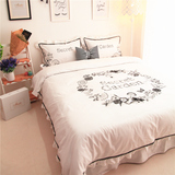 美式纯白色韩国公主版床上用品四件套全棉床裙式床单刺绣纯棉被套