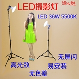 LED摄影灯具(36W 5500k +E27灯头+2米灯架)*2摄影棚拍照相补光灯