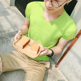 夏季短袖男T恤V领无痕半袖韩版鸡心领莫代尔纯色打底衫潮大码t恤
