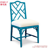 现代简约餐厅餐椅实木布艺北欧竹子节新中式南亚妆椅书椅蓝绿色椅