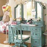 美式乡村实木三面镜梳妆台卧室可折叠化妆台化妆桌现代影楼梳妆桌