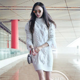 秋冬季韩版打底毛衣女套头中长款半高领加厚宽松冬装复古学生外套