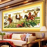 八匹马十字绣马到成功八骏图新款客厅山水画风景画2.5米大幅挂画