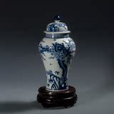 陶瓷小花瓶青花瓷摆件 手绘仿古景德镇瓷器将军罐盖罐装饰艺术品