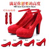 婚鞋红色女夏季高跟单鞋红鞋大码粗跟中式结婚礼鞋孕妇新娘鞋子
