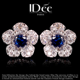法国IDee花朵蓝宝石耳钉气质时尚耳坠可爱饰品 创意生日礼物