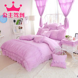 韩版纯棉可爱蕾丝公主风四件套床上用品被套花边床裙粉色三件套4