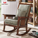 美式乡村仿古布艺实木家具摇椅休闲椅带座垫沙发躺椅红橡木可套装