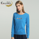 Crocodile/鳄鱼恤女士羊绒衫圆领套头毛衣卡通图案针织衫2016春季